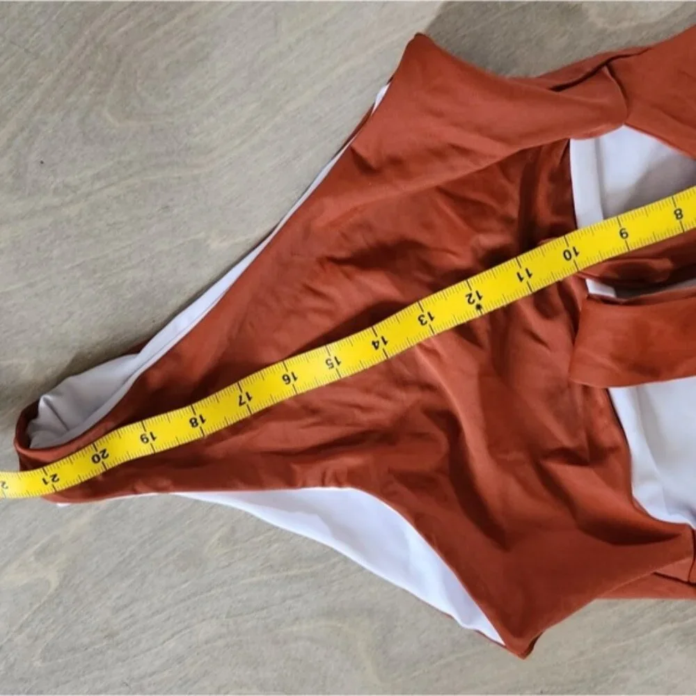 Rust Sm‎ One-Piece Swimsuit Tie Up Exposed Midriff